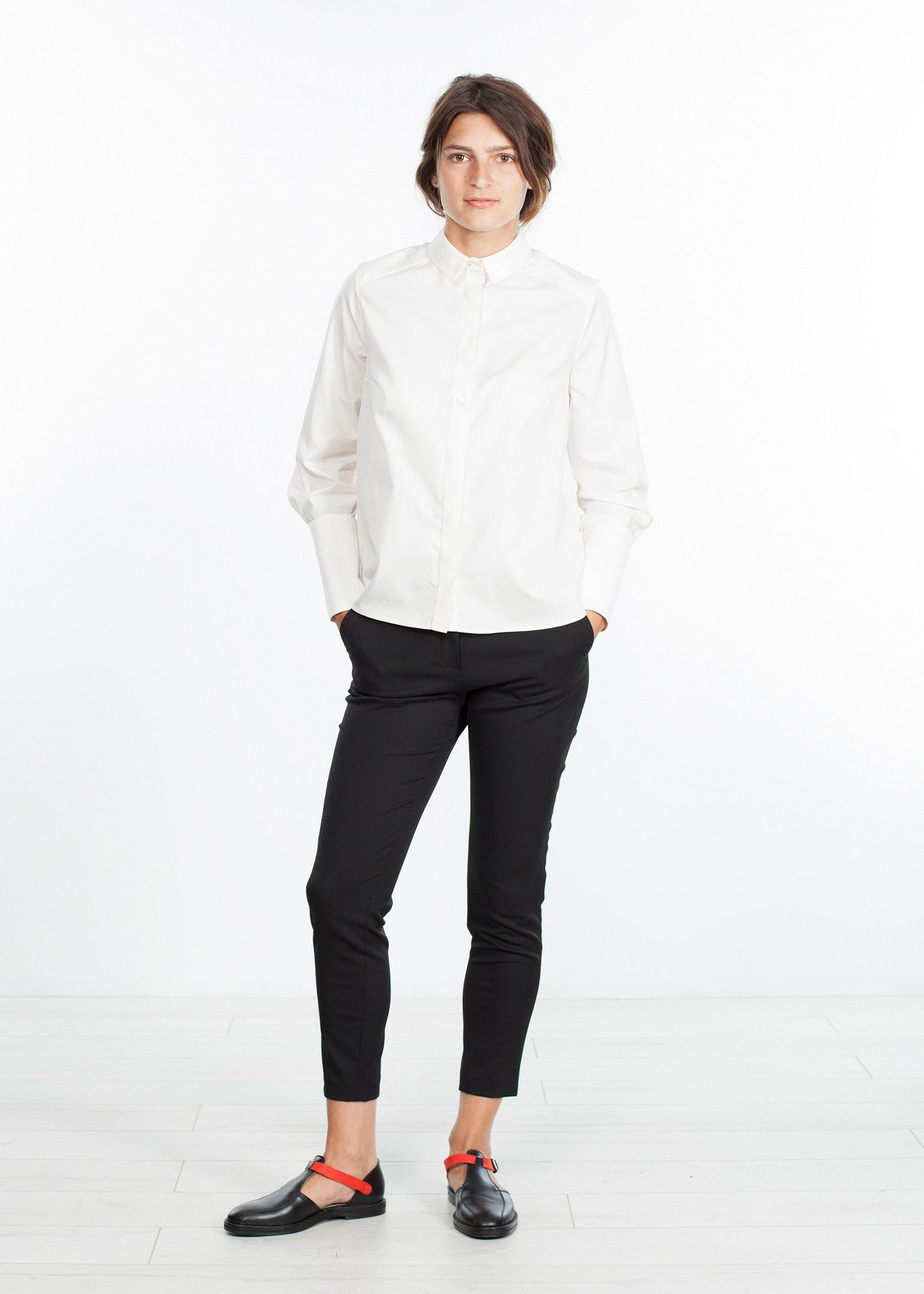 Trim Collar Poplin Blouse in Off White