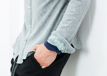 Kasuri Jersey Button-Up in Blue Grey