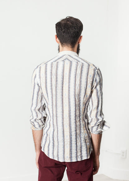 Linen Western Shirt in Beige/Blue